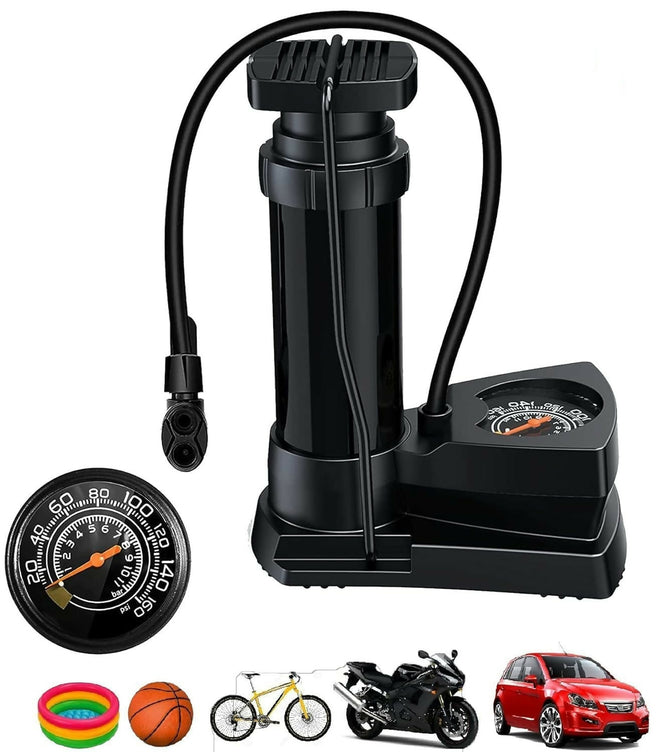 High Pressure Foot Air Pump with Gauge Heavy-Duty Foot Bike Pump for Bicycle Ball Scooter Car Inflatable Toys Mini Pump