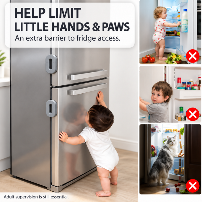 Fridge Safety Door Lock for Kids | Child Safety Refrigerator Lock | Baby Proof Cabinet & Drawer Lock | Strong Adhesive No Drill Multi-Purpose Safety Lock | Child Proof Fridge Door Lock
