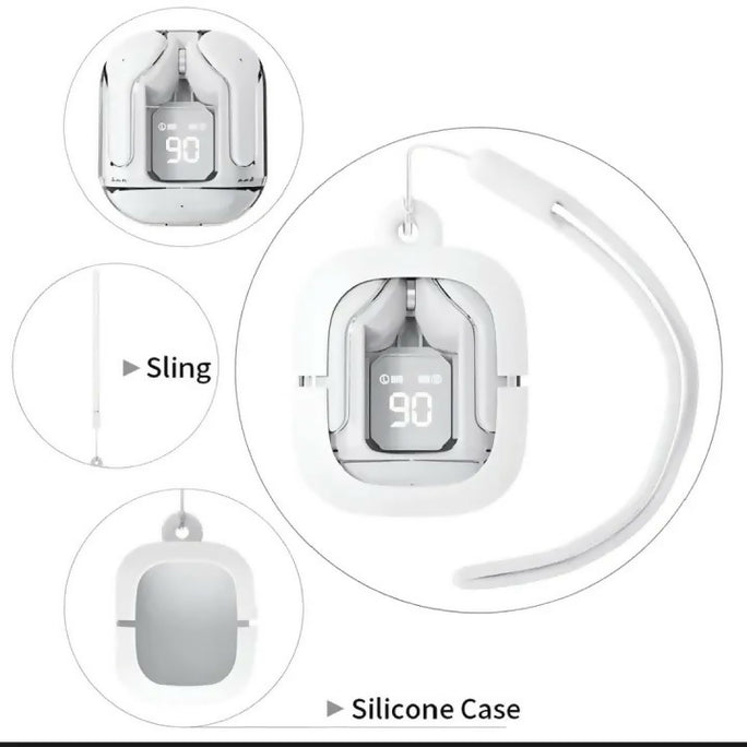Air31 earbuds With SILICON POUCH wireless crystal Transparent and Bluetooth Air 31Type C