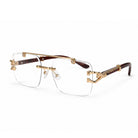 Rave Luxury Rimless Square Eyeglasses ,Gold Bar with Red Tortoise Temples