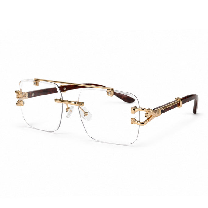Rave Luxury Rimless Square Eyeglasses ,Gold Bar with Red Tortoise Temples