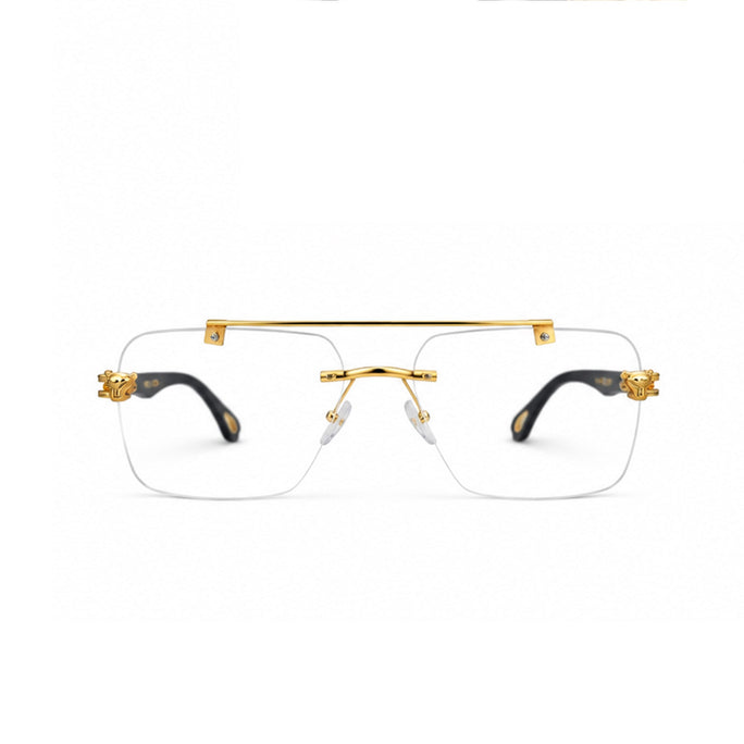 Luxury Rimless Gold Square Eyeglasses – Black Temple Edition
