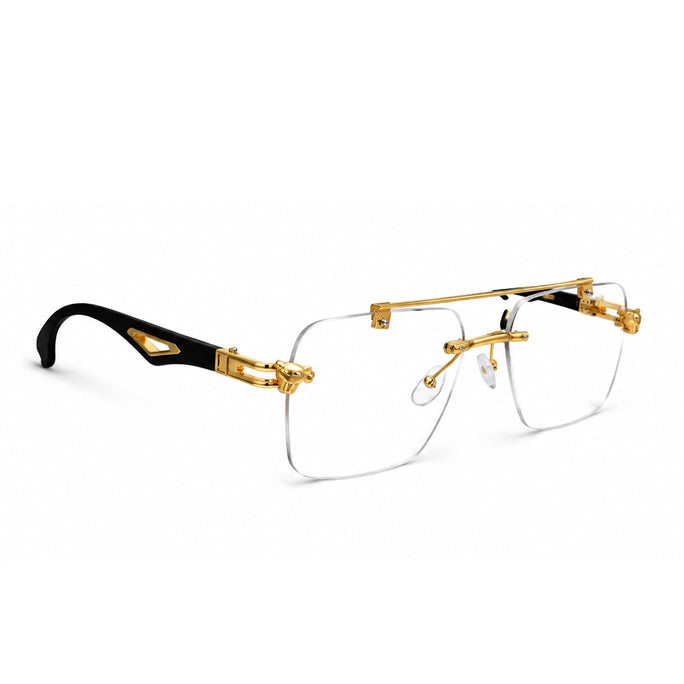 Luxury Rimless Gold Square Eyeglasses – Black Temple Edition