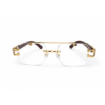 Rave Luxury Rimless Square Eyeglasses ,Gold Bar with Red Tortoise Temples