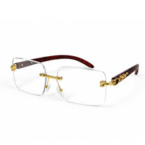 Rave Luxury Rimless Gold Rectangle Eyeglasses – Red Tortoise Temples