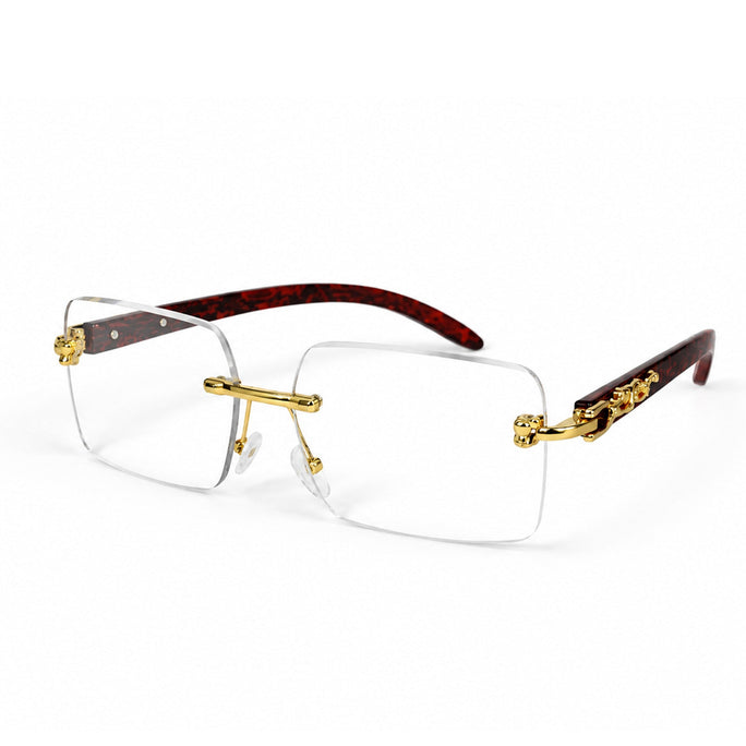 Luxury Rimless Gold Rectangle Eyeglasses – Red Tortoise Temples