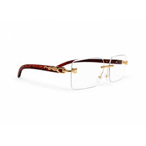 Rave Luxury Rimless Gold Rectangle Eyeglasses – Red Tortoise Temples