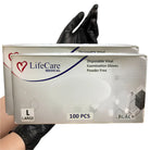 Life Care Black Examination Gloves – 100 Pieces Box