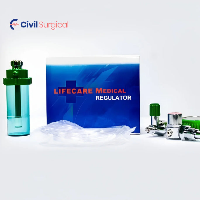 LifeCare Oxygen Cylinder Regulator Complete Set with Humidifier & Cannula