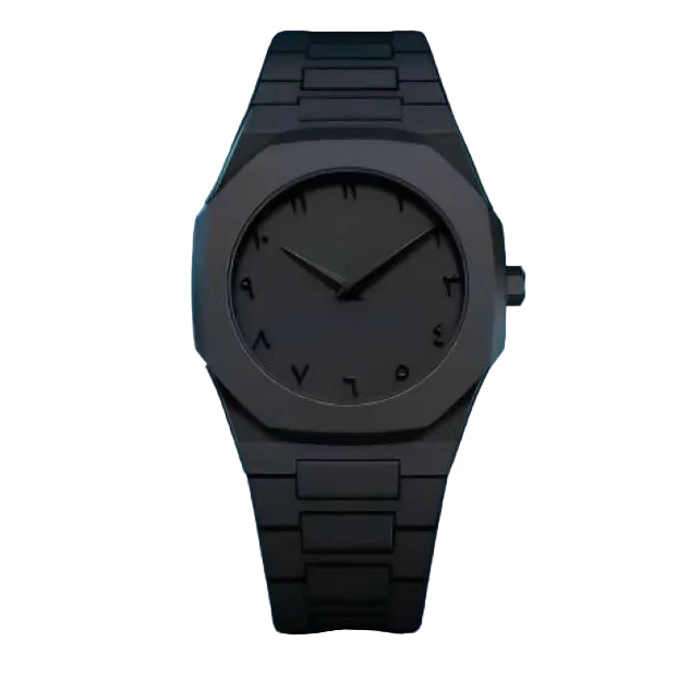 Aura Quartz Watch Black Lightweight Design Arabic Dial Black Aura Arabic Watch For Men Trendy Fiber Plastic Timepiece With Arabic Numerals
