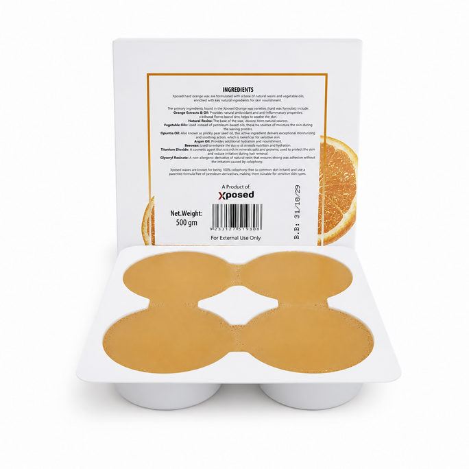 Xposed Orange Hard Wax 500g – Natural Formula for Sensitive Skin (4 Discs in 1 Tray)