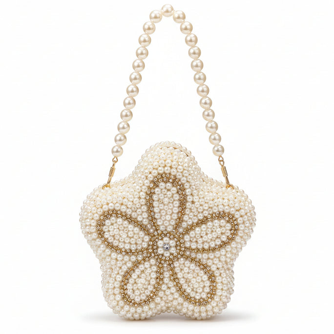 Mini Star Pearl Embellished Frame Clutch for Women - Premium Metal Frame Evening & Party Handbag