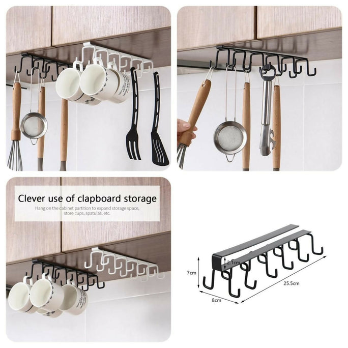Double Line Mug Holder for Shelf | Cup, Spoon & Utensil Hanging Rack