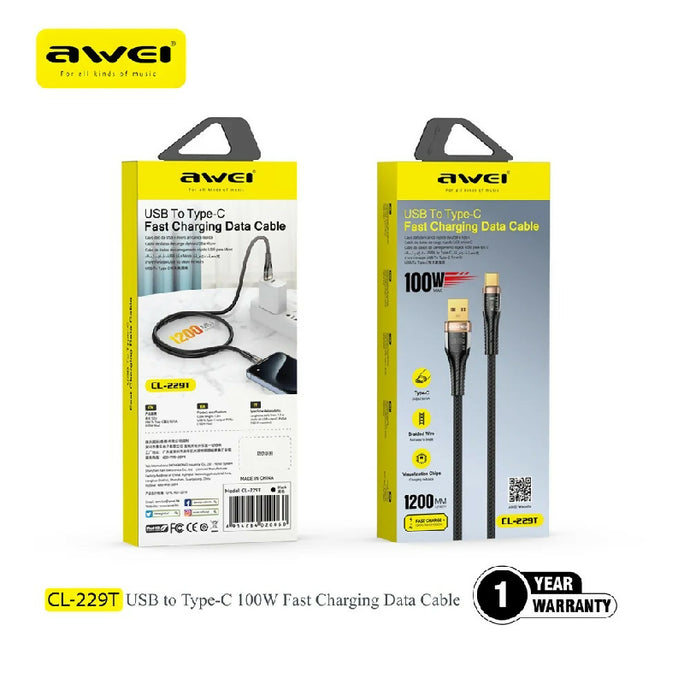 AWEI CL229T USB to Type-C Fast Charging Cable 100W