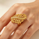 Non-Fading Cross-Border Vietnamese Sand Gold Ancient Style Filigree Hollow Leaf Pattern Adjustable Ring Brass Plated with 24K Gold