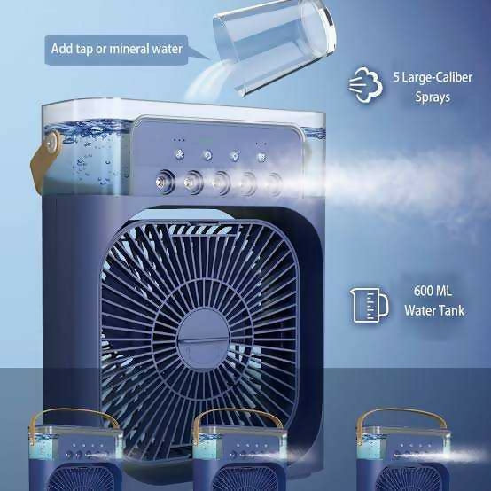 9.5 Inch Portable Air Conditioner Fan Usb Electric Fan With Led Night Light, Fine Mist Water, And Humidifier Function | Led Night Light Water Mist Mini Fan Cooler