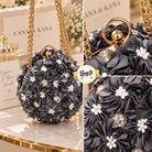 Trendy Floral Potli Style Round Evening Bag for Women - Elegant Wedding & Party Wear Embellished Handbag