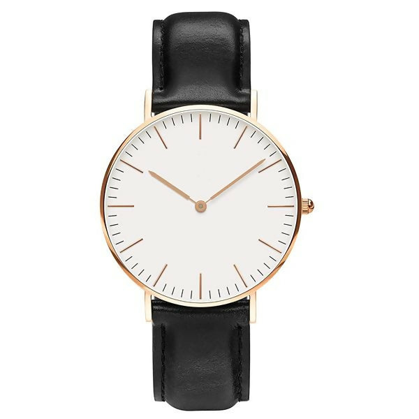 Black DW Leather Strap Men Wrist Watch Analog Brown Leather Luxury Wrist Watch Stainless Steel Smart Watch Leather Straps