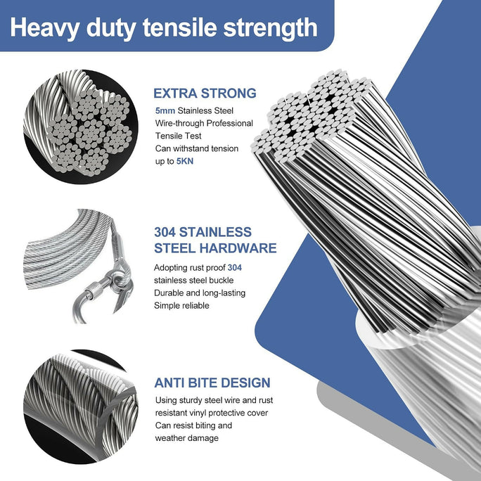 10 Meter Strong stainless steel clothesline rope clothes indoors or outdoors
