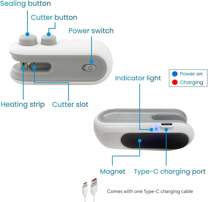 Mini Rechargeable Sealer Food Heat Bag Sealing Machine Package Sealing Bags Heat Plastic Food Bag Closing Portable Sealer