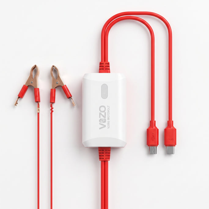 Vizo V2000 MotoVolt 4-in-1 DC Clip Charger, Dual USB Output, Type-C & Micro USB