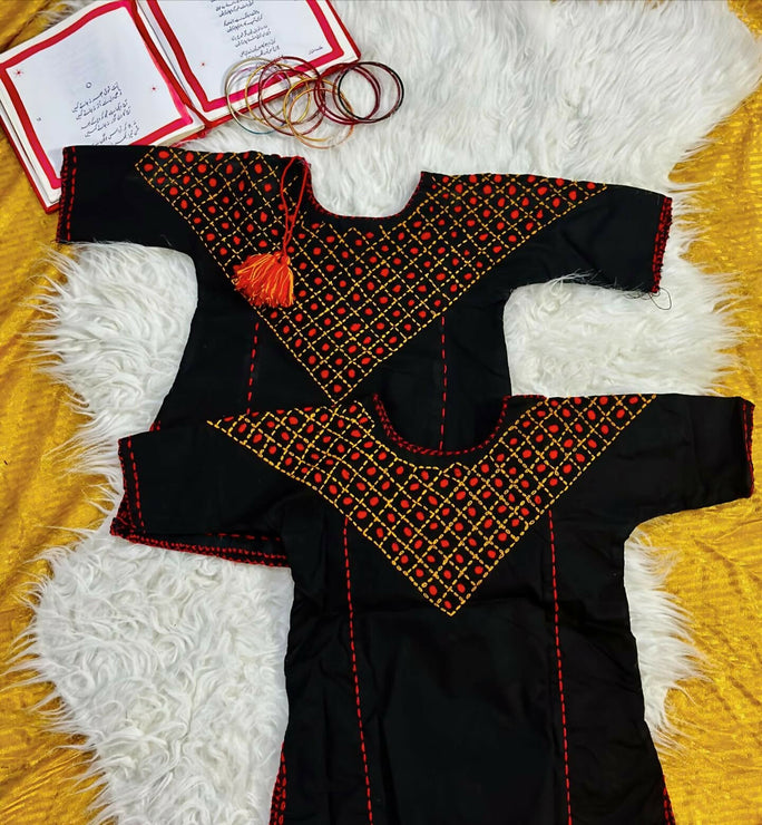 Kids Fitt Girls Black Hand Embroidered Khaddar 2 Piece Suit – Tassel Detail