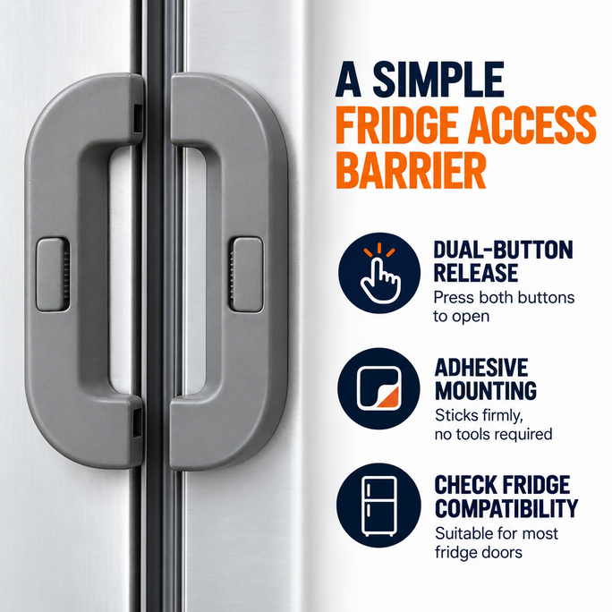 Fridge Safety Door Lock for Kids | Child Safety Refrigerator Lock | Baby Proof Cabinet & Drawer Lock | Strong Adhesive No Drill Multi-Purpose Safety Lock | Child Proof Fridge Door Lock