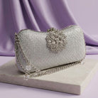Milli Legacy Glitter Clutch Bag With Vintage Rhinestone Brooch