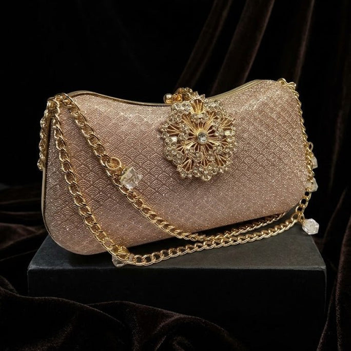 Milli Legacy Glitter Clutch Bag With Vintage Rhinestone Brooch