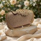 Milli Legacy Luxury Shimmering Evening Clutch With Royal Peacock Clasp