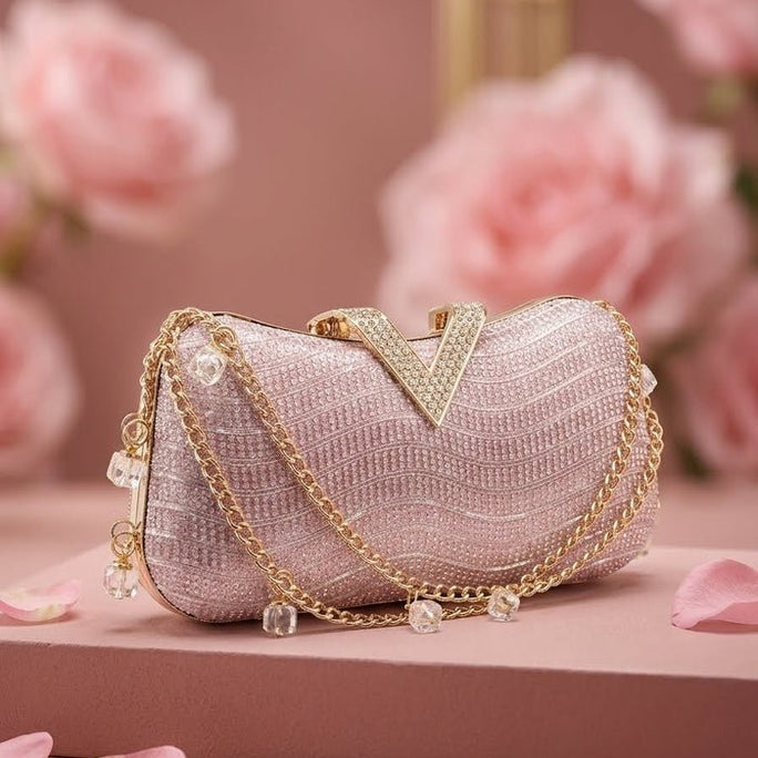 Milli legacy Elegant Wave Pattern Shimmer Clutch