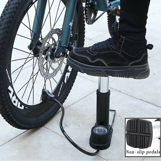 High Pressure Foot Air Pump with Gauge Heavy-Duty Foot Bike Pump for Bicycle Ball Scooter Car Inflatable Toys Mini Pump