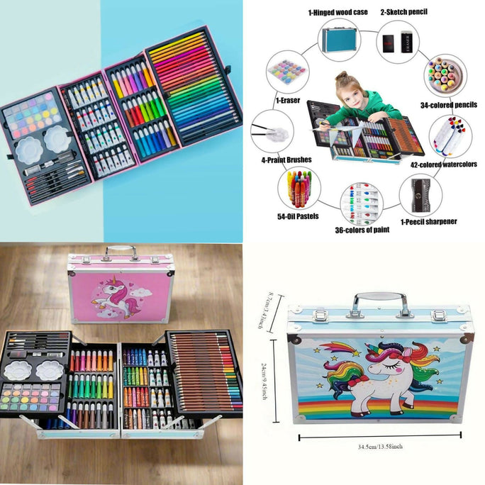 StationeryWorld 145-Piece Art Set with Colours, Paints, Crayons in Pink Briefcase Organiser