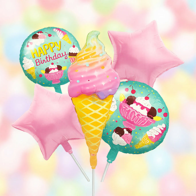 5 Pcs Ice Cream Cone Theme Foil Balloon Set – Kids Birthday Party Decoration