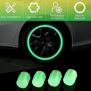 Wheel Tire Rim Air Valve Cap Radium Tyre Air Caps Cover Glow Radium Light Resistant Tire Pressure Caps Universal for Car Truck Motorcycles Bike 4pcs