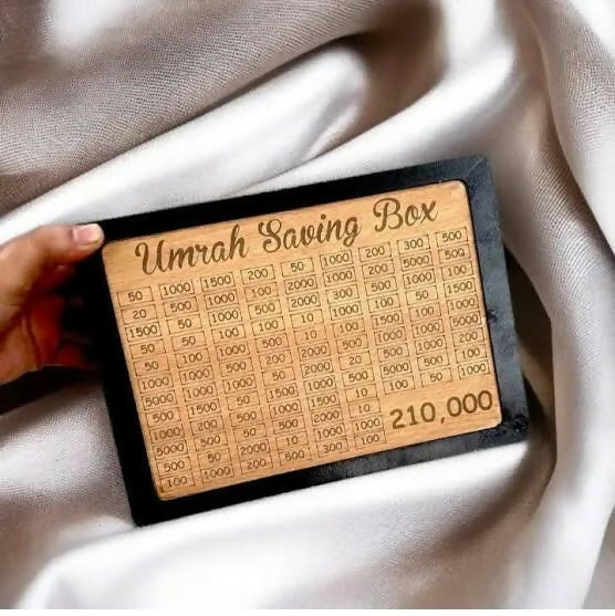 Umrah Savings Box 280 Days Wooden Money Saving Jar for Hajj Umrah Islamic Halal Savings Plan Daily Pilgrimage Tracker Gift for Muslims Eid Ramadan Savings Box