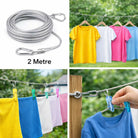 Strong stainless steel clothesline rope (2 metre) with hooks, perfect for hanging clothes indoors or outdoors