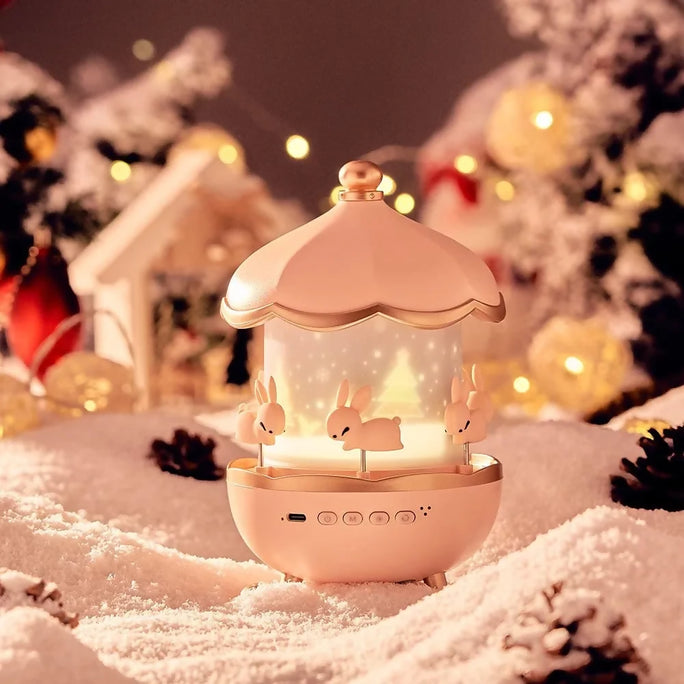 Bunny Carousel Night Light Projector, 6 Set Films Rotating LED Lamp, Star Projection Light for A Magical Nursery Atmosphere, Rotatable Rabbit Night Lamp for Kids Room Decor (Bunny Night Light)
