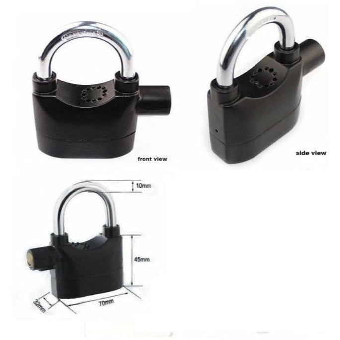 Universal Security Alarm Lock System Waterproof Black Anti Theft Siren 110Dba Alarm Anti Padlock Thickened Shackle Padlock with 3 Keys 1Pcs Polished Finish