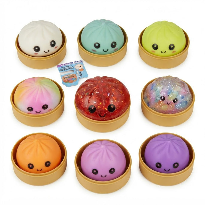 ( 01Pc / Boxs ) / (04Pcs Boxs) Squeeze Toys Box Dumpling Squishy Rising Stress Ball | Soft Desk Stress Relief for Office Home Relaxation