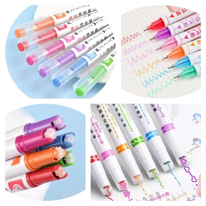 3pc / 6pc Creative Highlighter Curve Pen Quick-drying Flower-shaped Outline Pen Notes Hand Account Marking Painting School Supplie