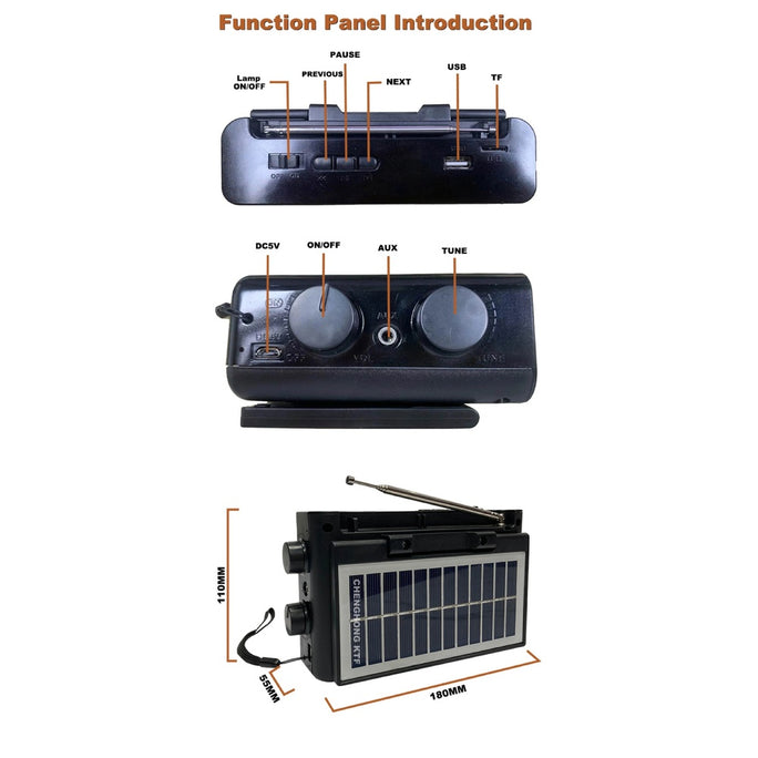 KTF-1645 Portable Bluetooth Radio Speaker | Solar Energy Powered Rechargeable