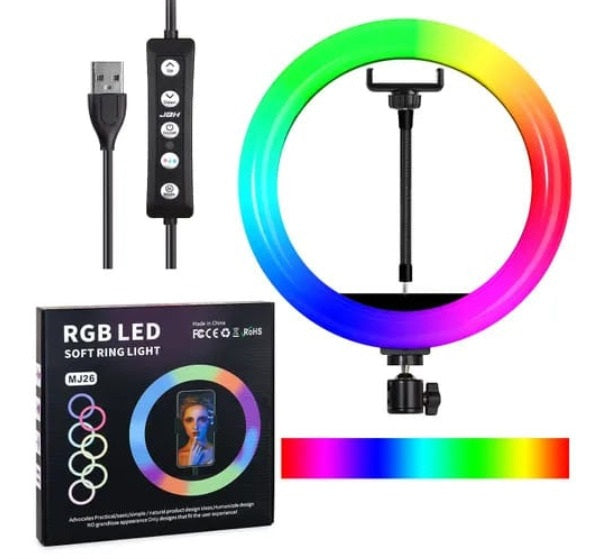 26CM MJ26 RGB LED Ring Light, Multi-Color Photography Fill Light, 10.2 Inch