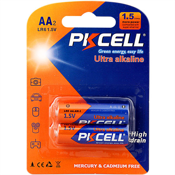 PKCELL AA2 LR6 & AAA2 LR03 1.5V Ultra Alkaline Battery 1 Pack, 2 Cell, for