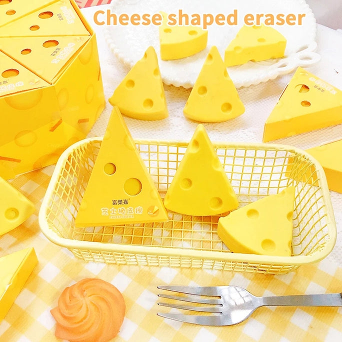 1 PC Fun Cheese Slice Shaped Eraser for School, Office, and Home Use | Kids Students Cool Prizes Stationery Cute Kawaii Creative Rubber School Supplies