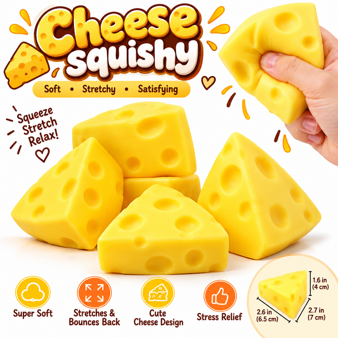 Triangle Cheese Squishy Viral Squishies Stress Relief Sensory Ball，Slow Rising Squishy Fidget Stress Balls for Adults，Cheese Squishy for Birthday