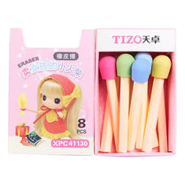 8PCs/Box Cute Kawaii Matches Eraser Lovely Colored Eraser for Kids Students Kids Creative Item Gift