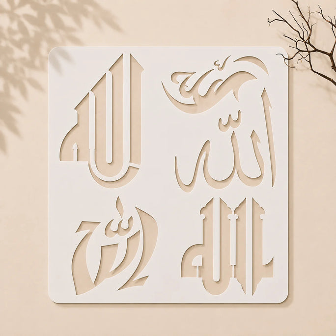 Casvena Allah in 5 Font Styles Reusable Calligraphy Stencil for Canvas Painting