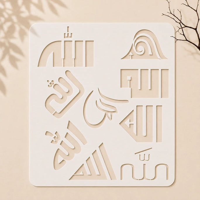 Casvena Allah in 9 Font Styles Calligraphy Stencil for Wall and Canvas Painting