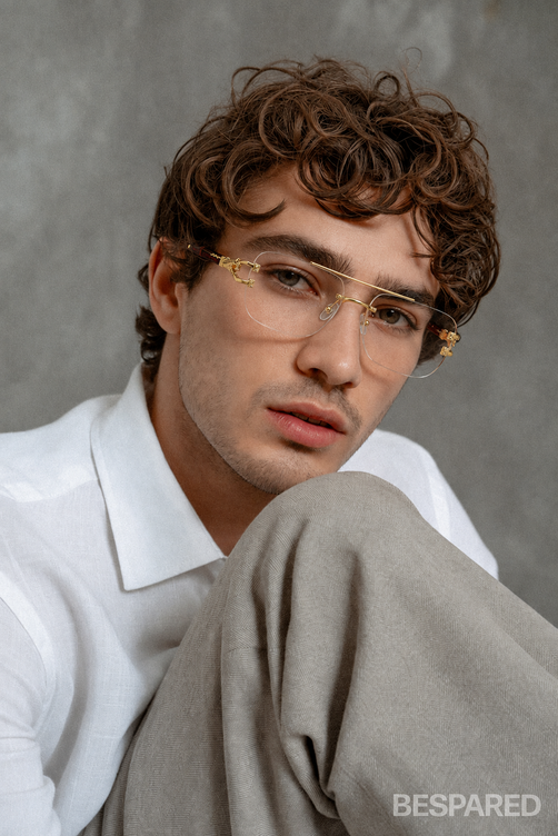 Rave Luxury Rimless Square Eyeglasses ,Gold Bar with Red Tortoise Temples